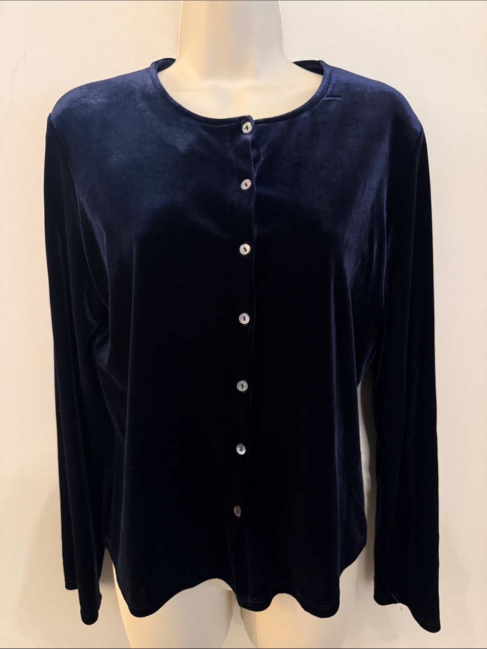 Max Studio Deep Navy Velvet Button-Front Shirt size large